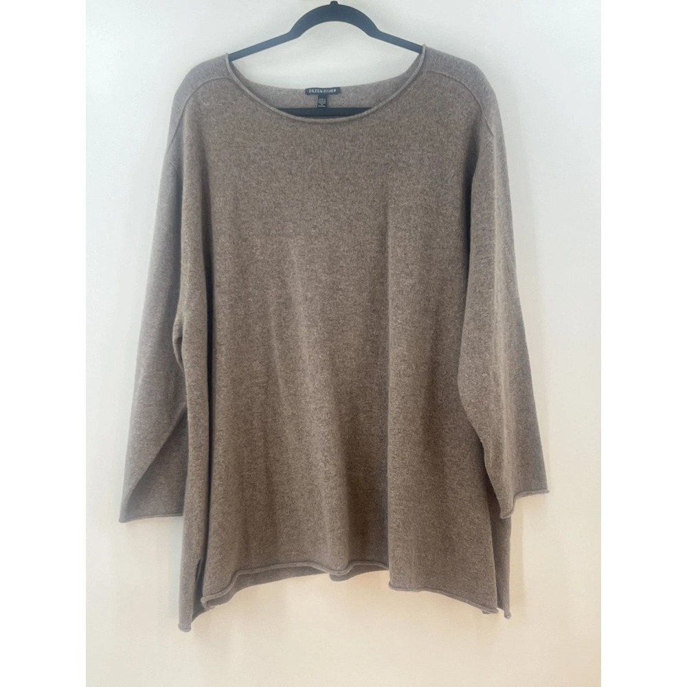Eileen Fisher Quiet Luxury Cashmere Sweater Women 3X Brown Minimalist Lagenlook - Picture 3 of 11